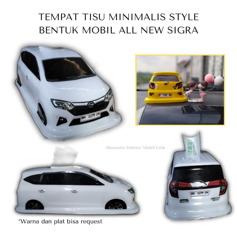 (All New Sigra) Kotak Tissue Minimalis Bentuk Mobil/Tempat Tisu Aesthetic Style (Plat dan Warna Bisa