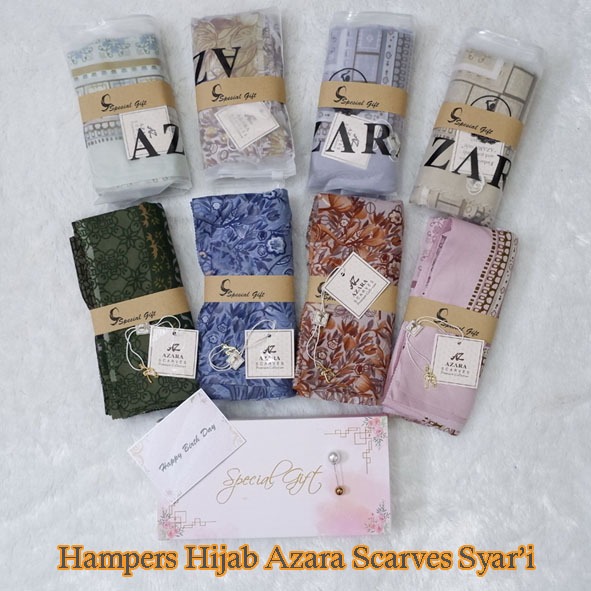 Hampers hijab segi empat azara syari motif scarves exlusive lasercut