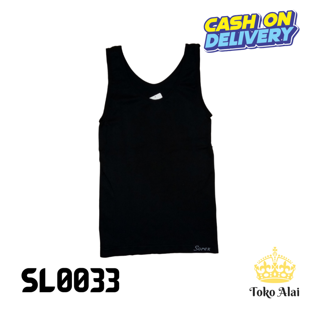 [COD] KAOS DALAM WANITA DEWASA SINGLET SOREX 8058 CEWEK HITAM MOTIF POLOS SL0033