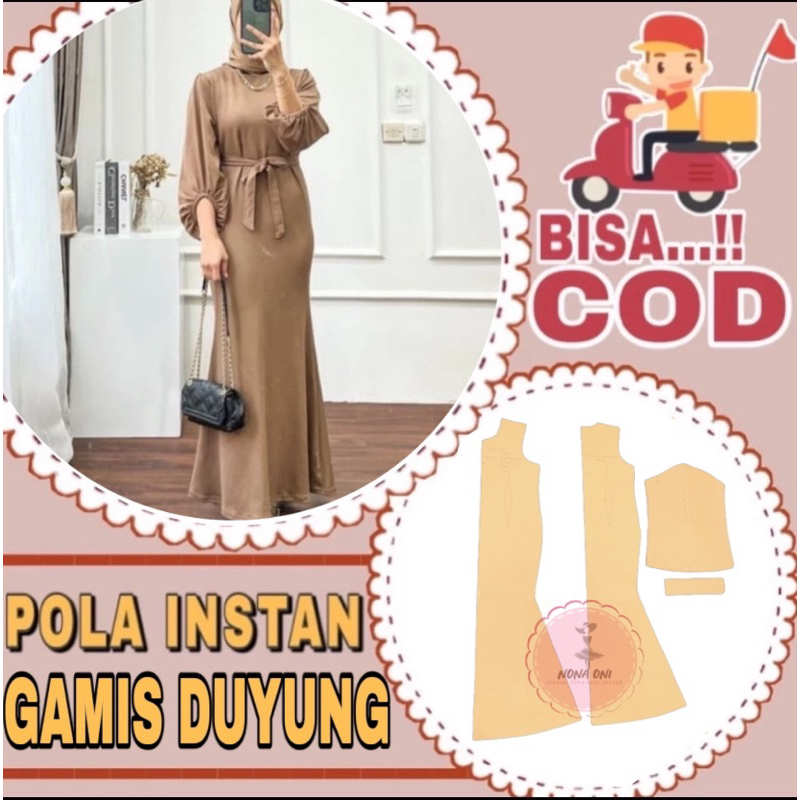 BISA COD✔️ POLA INSTAN GAMIS DUYUNG LENGAN BALON - pola jiplak gamis - pola jahit gamis duyung