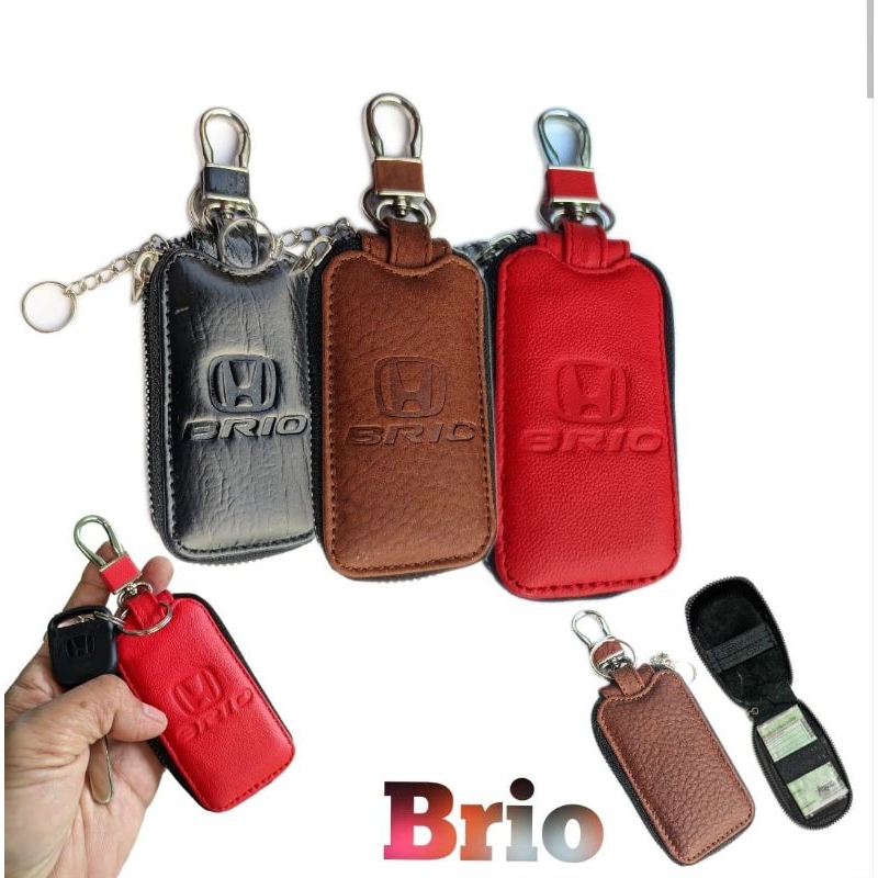 Gantungan kunci mobil Honda BRIO kulit asli dompet stnk mobil