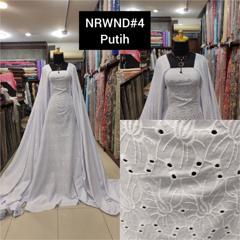 kain Katun Bordir Bunga NRWND#4 putih