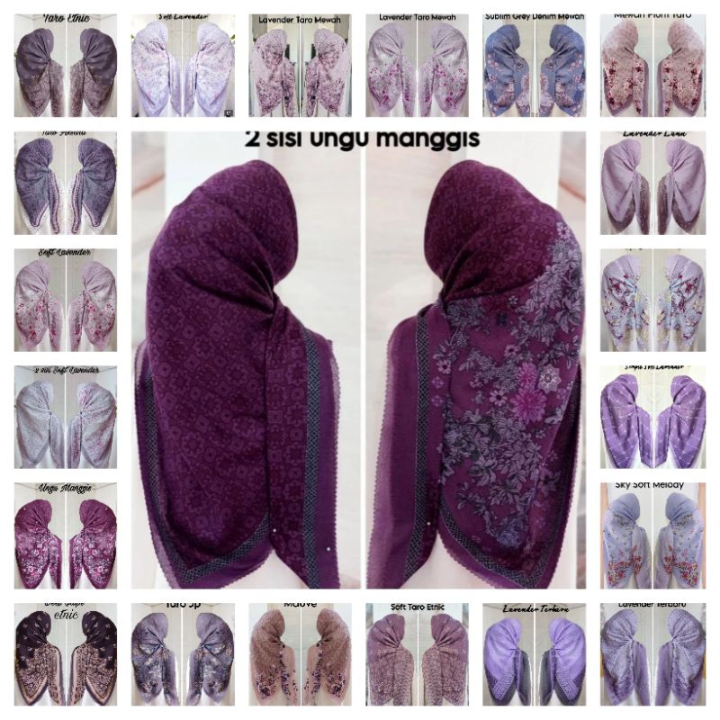 UNGU SERIES- Jilbab Segi Empat Motif Voal Premium Lavender, Ungu, Taro, Soft Purple, Violet, Lilac, 