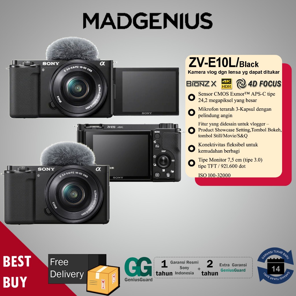 SONY Original Kamera Sony ZV-E10 Black / Kamera Digital ZVE10 / Kamera vlog ZV E10 Kamera Mirrorless