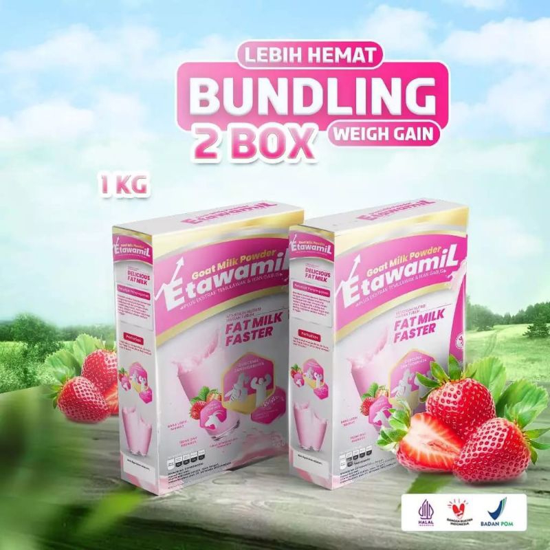 

bundling (isi dua box) ETAWAMIL weight gain RASA STROBERI susu penambah nafsu makan penggemuk dan berat badan HALAL BPOM RI