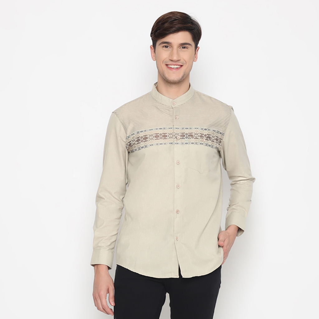 Malevan Kemeja Koko Pria Lengan Panjang Khaki B1230