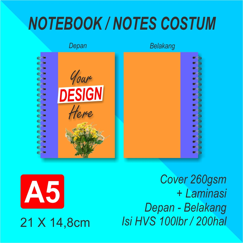 

Notebook/notes spiral custom A5 isi 100 lembar garis/polos