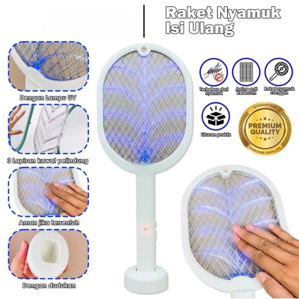 Raket Nyamuk Elektrik Cas Ori Tahan Lama Murah Awet Charger Usb 2 in1 Raket Nyamuk listrik Standing