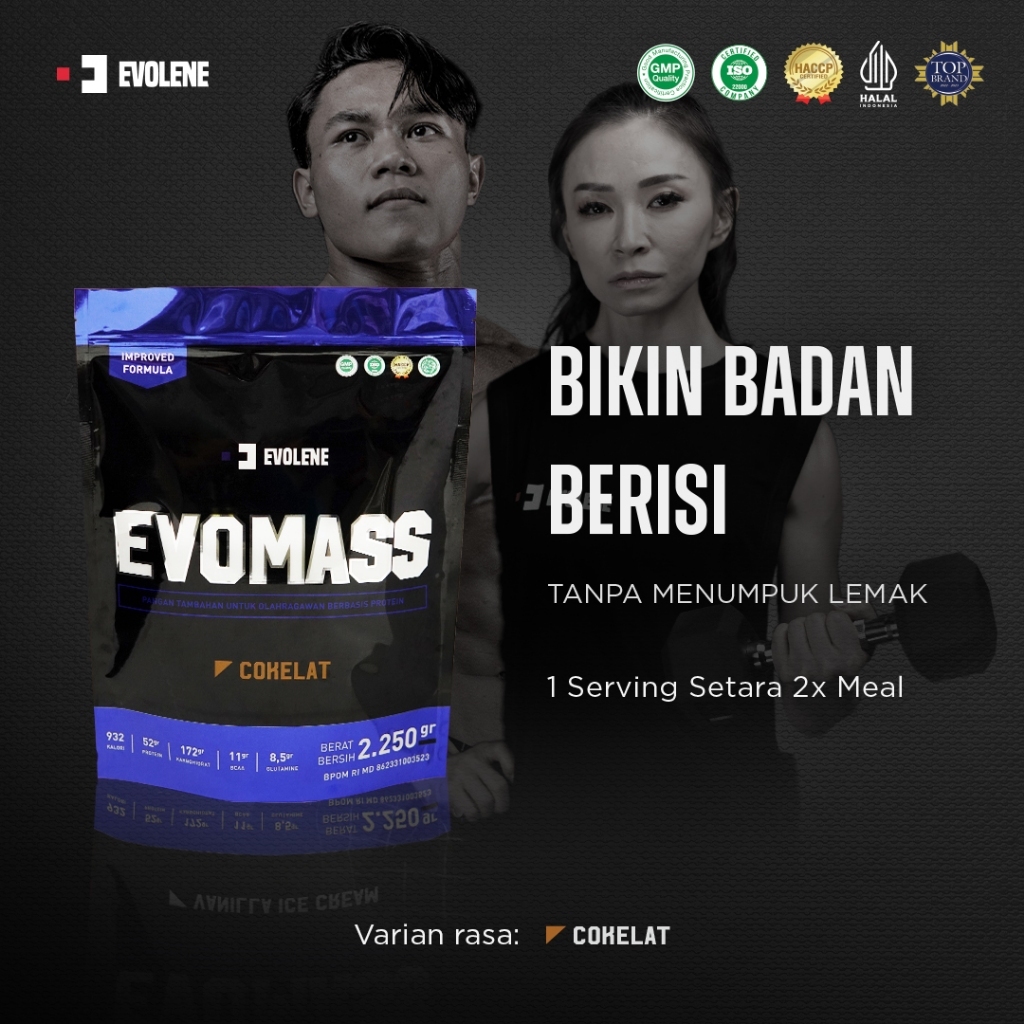 Evomass 5 Lbs Evolene Gainer susu penambah berat badan dan massa otot suplemen fitness protein gym