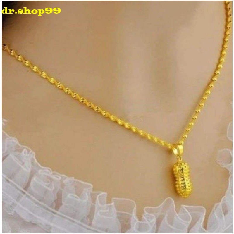 Kalung titanium melintir liontin kacang lapis emas 24k anti karat