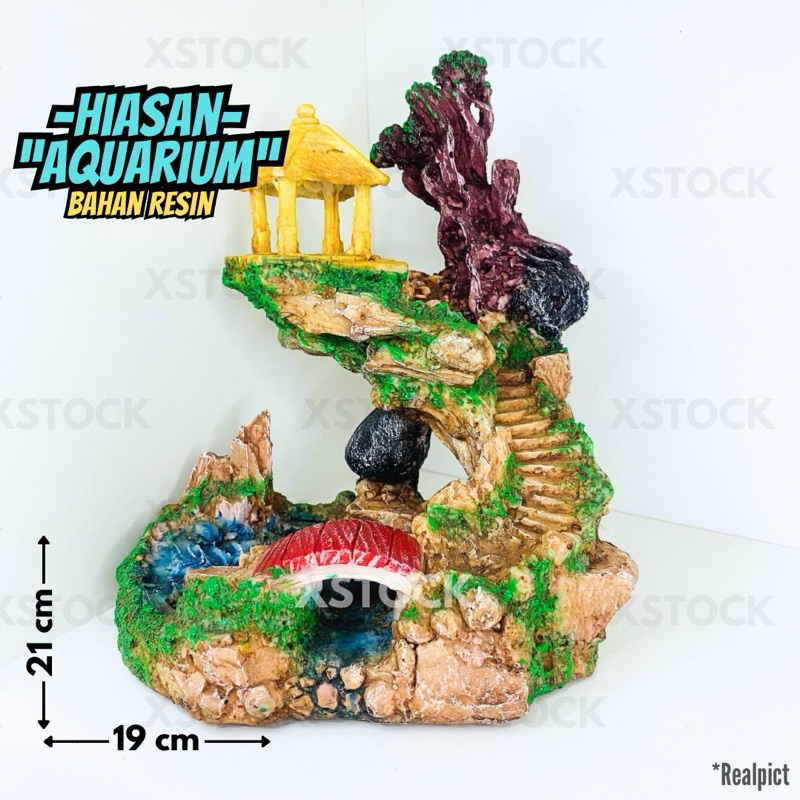 HIASAN AQUARIUM AIR TERJUN TEBING SUNGAI JEMBATAN RUMAH ESTETIK RESIN AQUASCAPE DIORAMA