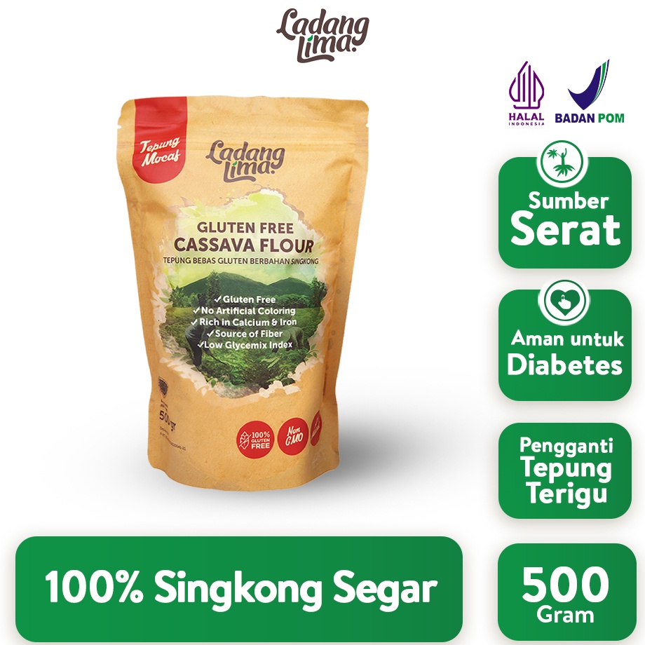 

q9Model Baru Tepung Mocaf APF 5g Tepung Singkong Gluten Free Ladang Lima A88