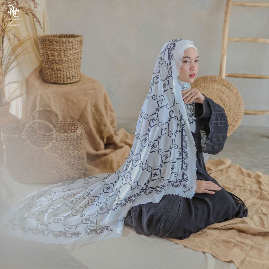 Asma White DNC Scarf - Lasercut Kerudung Hijab Elegan Terbaru Voal