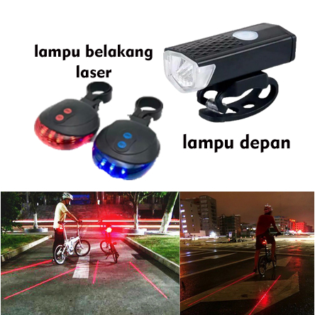 [✅COD] Paket Lampu Sepeda Depan Belakang USB Strobo Rechargeable Waterproof