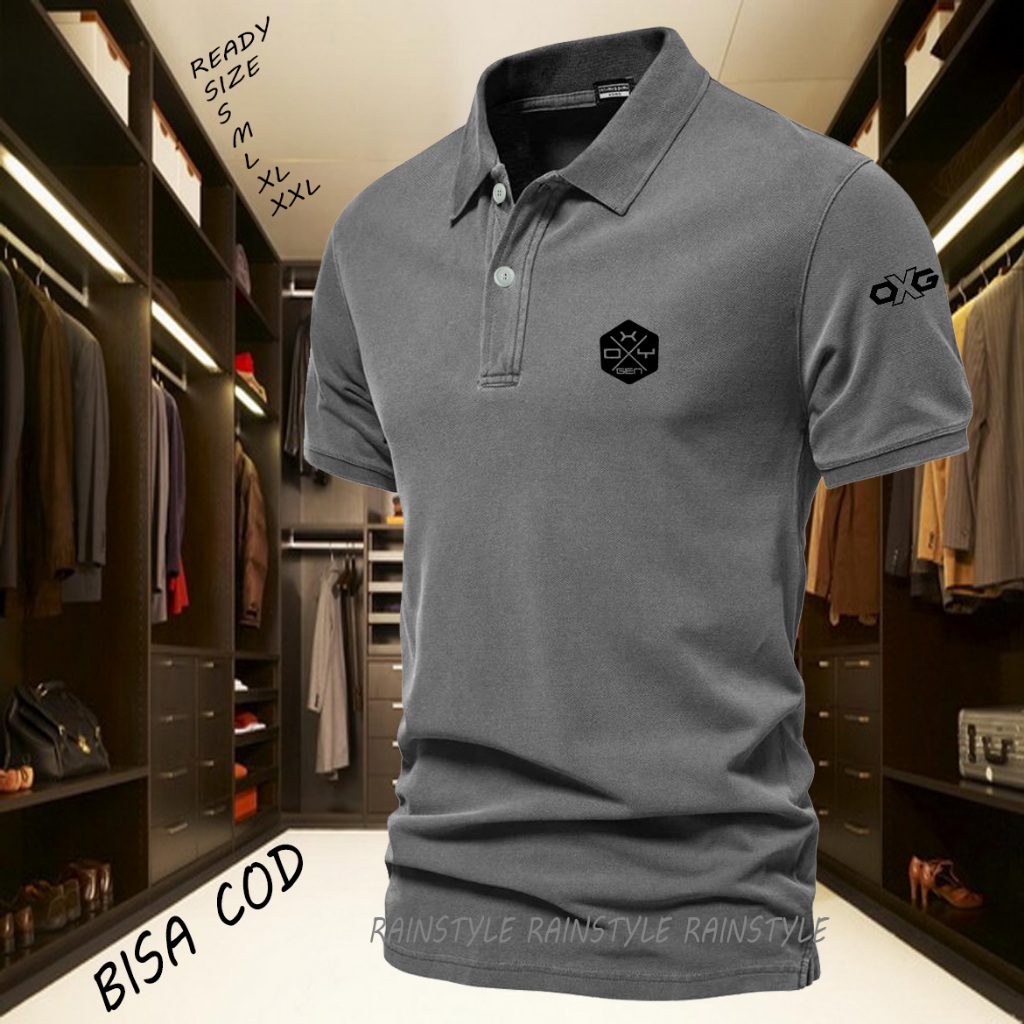 COD T-shrit Kaos POLO kerah Oxygen Plus Lengan Text Hitam Kaos Kerah Dewasa Shirt / Kaos Wangki Pria