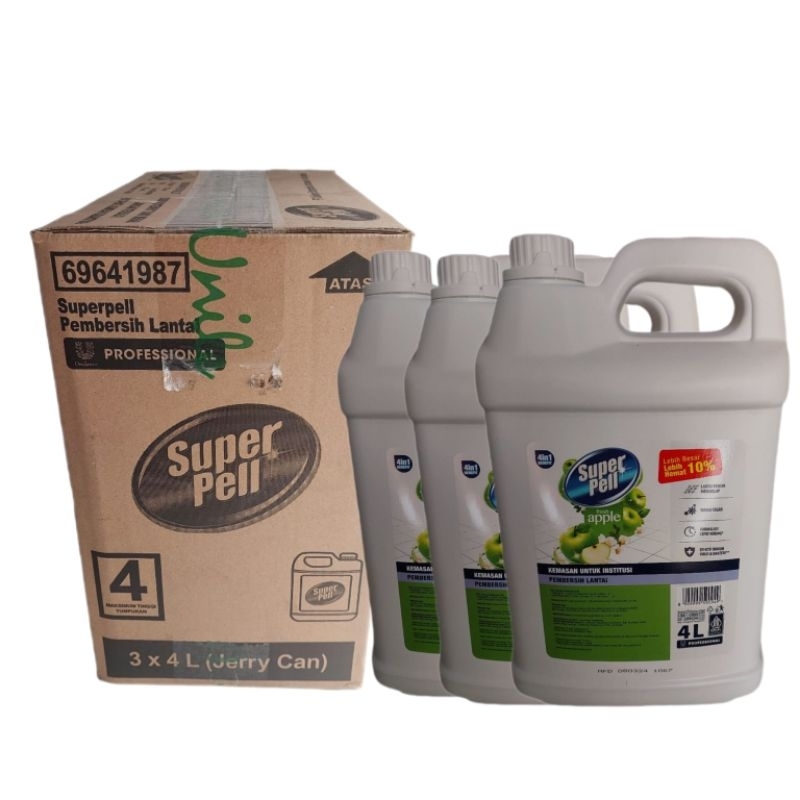 Super pell Sekarton 4 Liter X 3 Jerigen Pro Apple Pembersih Lantai Aroma Apel Grosir