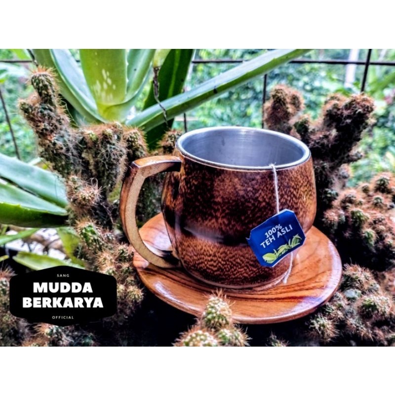 Gelas Cangkir Bambu Unik Cangkir Bambu Stainless Gangkir Kopi Bamboo Cup Fhinishing Bakar Gelas MUG 