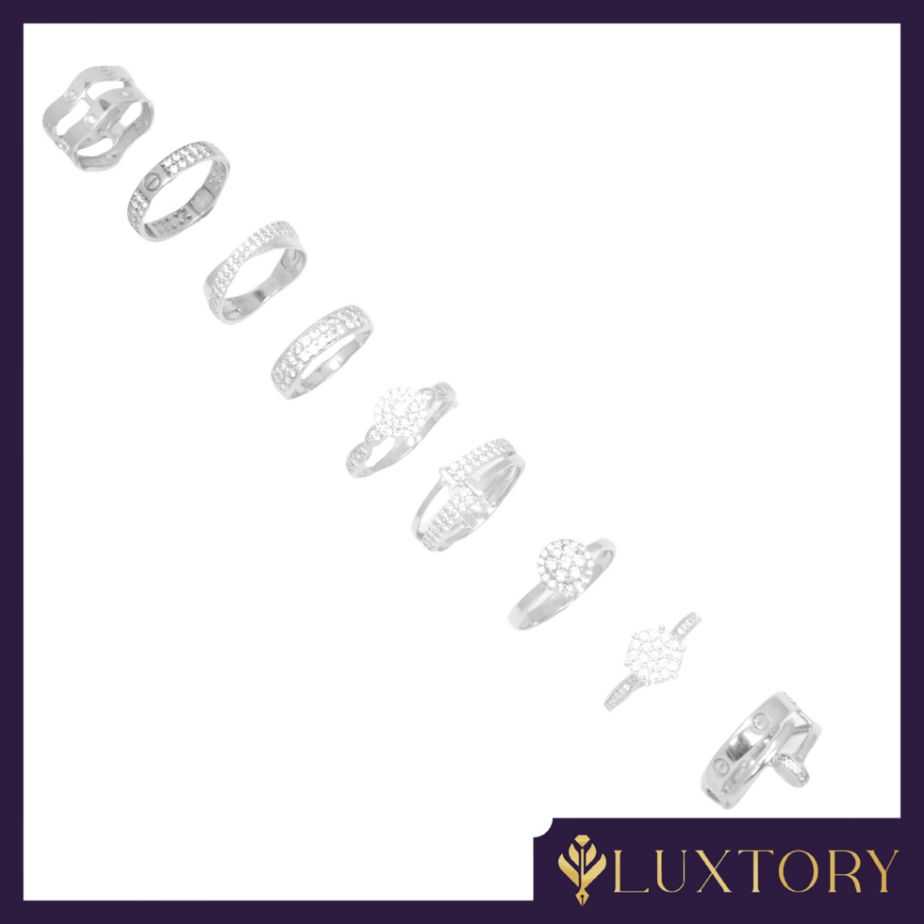 Cincin Emas Putih Model Paku & Mix Variasi Permata 8K