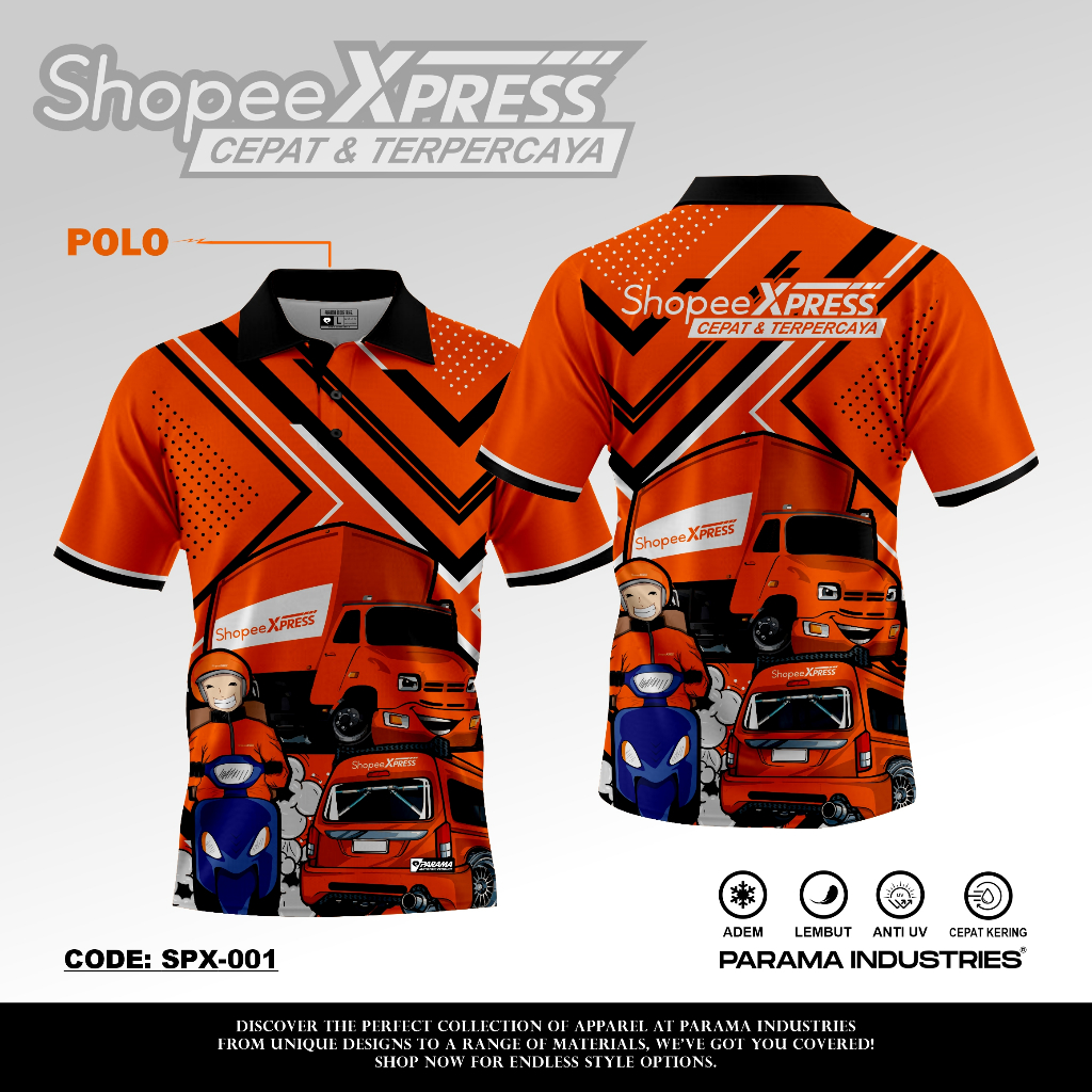 [Ready Stock] Parama Jersey Original Shopee Express Full Printing || Baju Driver Kurir Paket SPX