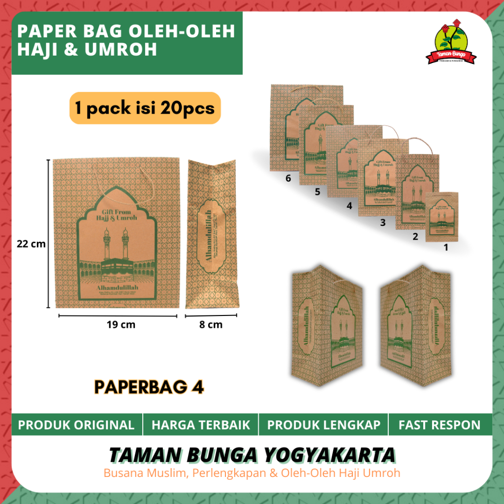 

PAPERBAG OLEH OLEH HAJI UMROH/ TAS SOUVENIR 1 PACK ISI 20PCS/ (4) 19cm X 22cm