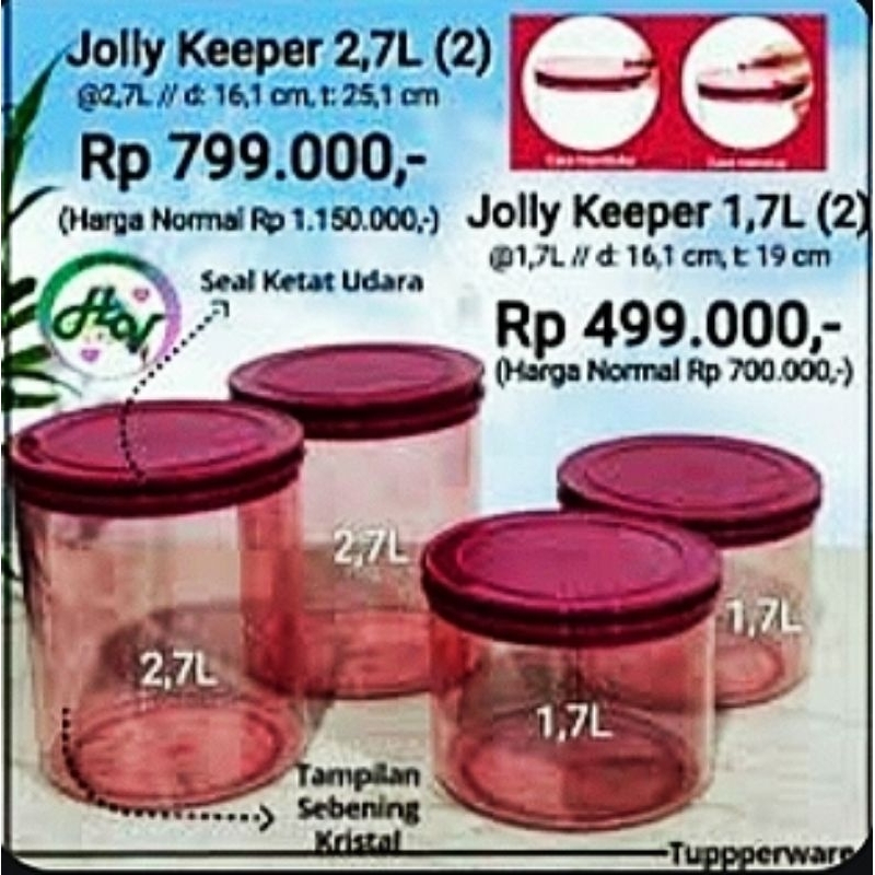 Tupperware Original Toples Jolly Keeper ukuran 1,7 Liter dan 2,7 liter