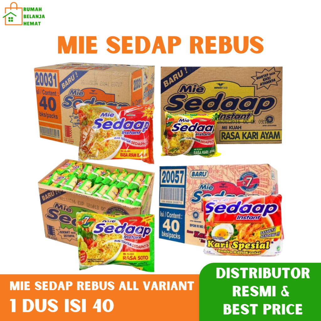 Mie Sedaap Instant Mie Rebus All Varian Rasa Ayam Bawang Kari Ayam Kari Spesial Soto Kemasan 1 Dus isi 40 Bungkus