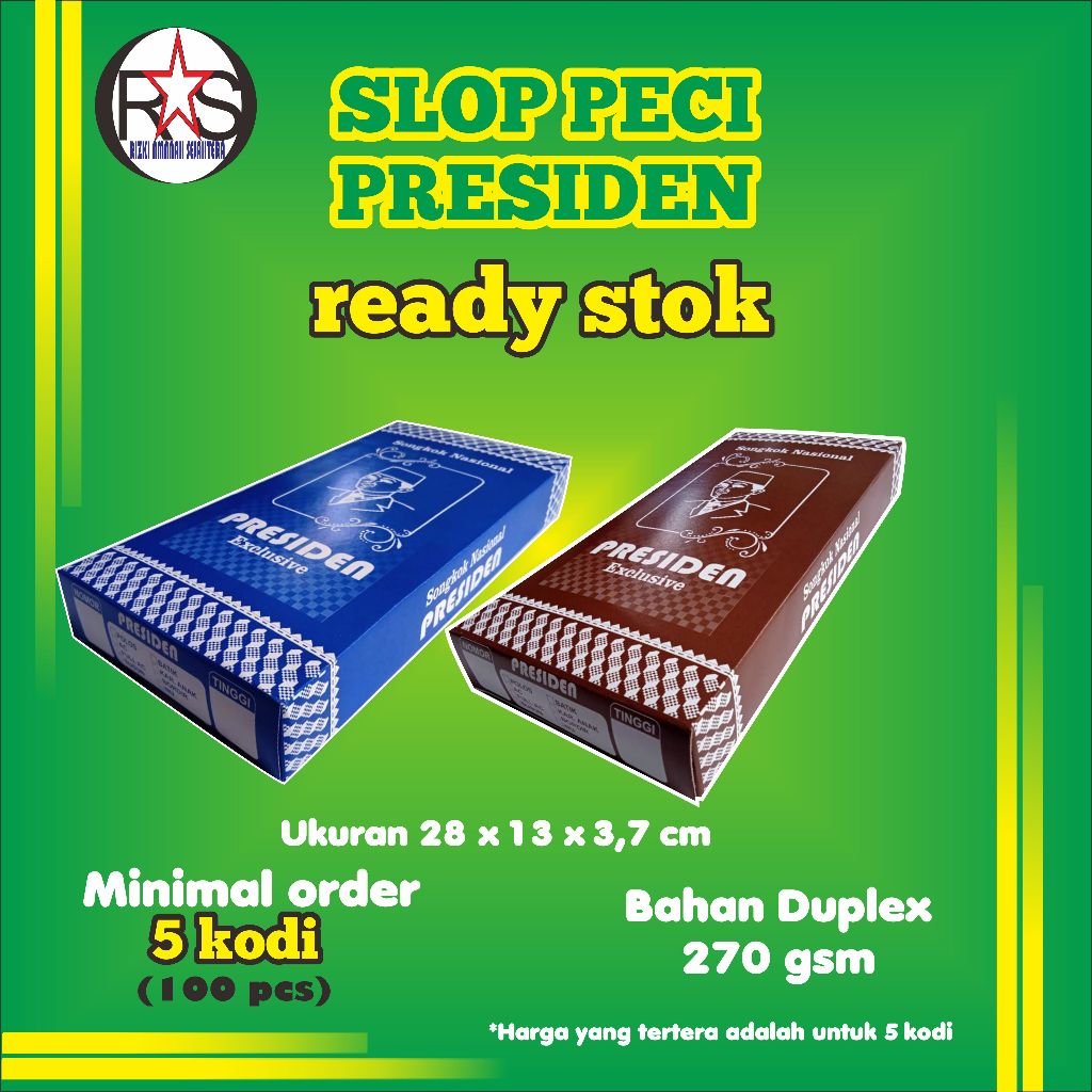 

Dus/Slop-Peci Presiden (Harga untuk 1 kodi/20 pcs) (bahan-Duplek-270gsm)