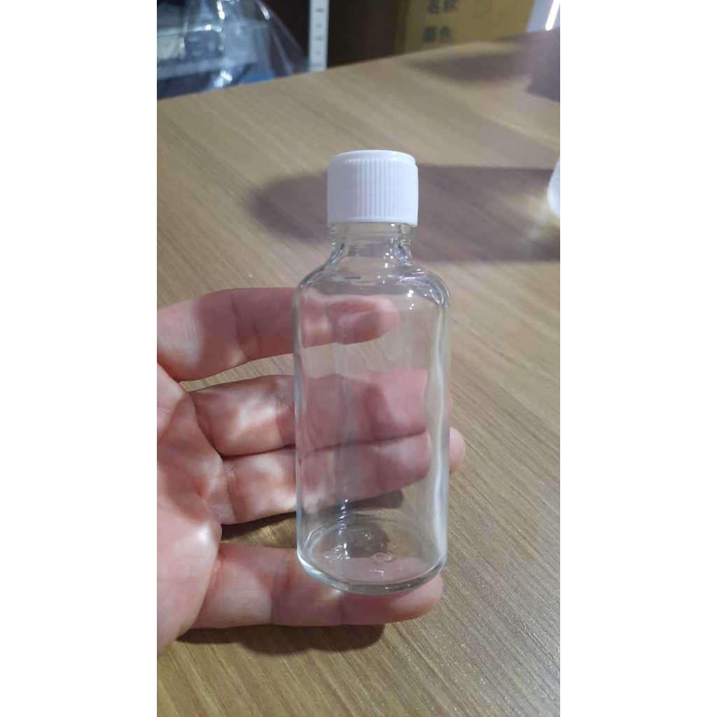 Botol Kaca Clear 50ml Tutup Ulir Putih