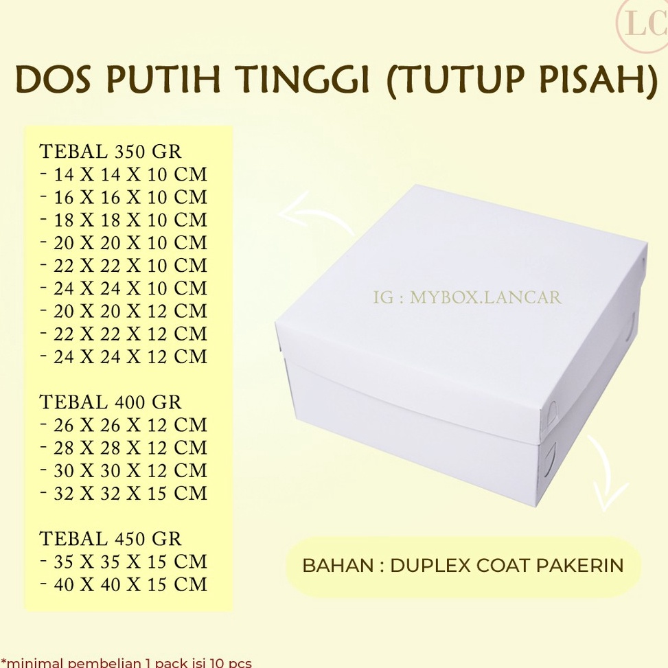 

Harga Hemat 1 LEMBAR BOX TART PUTIH 18 X 18 X 1 CM DUS TART PUTIH TUTUP PUTIH KEMASAN TAR KUE SNACK CAKE