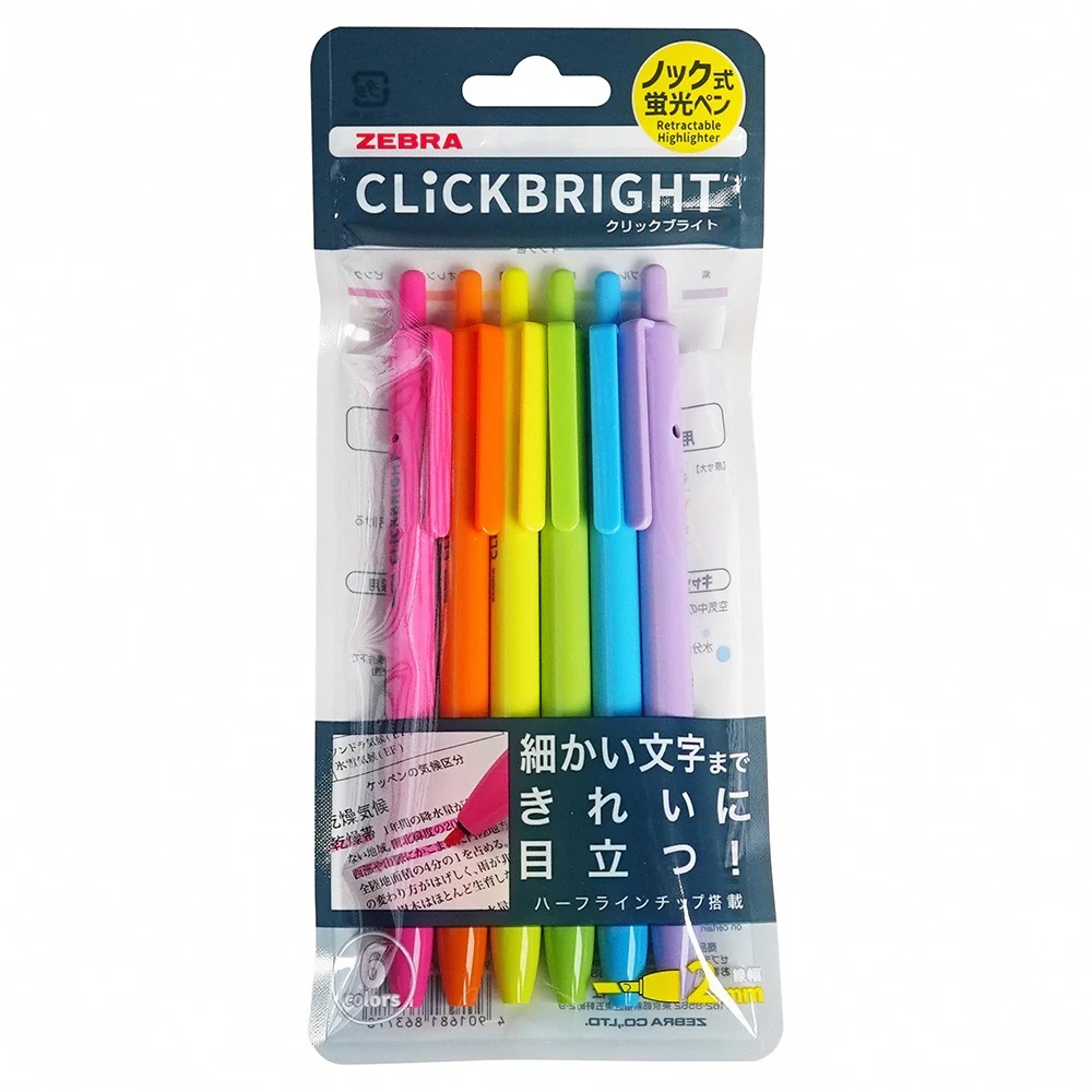 

Zebra ClickBright Click Bright 2.0mm Marker Fine Liner Highlighter 1 Set 6 Colors Bright Set