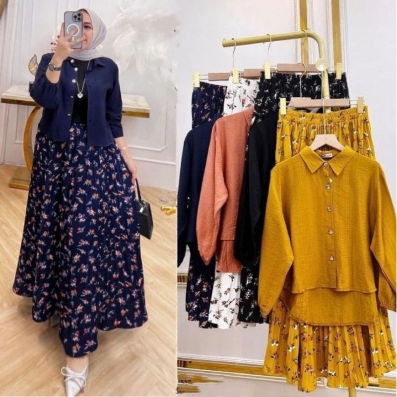 Devstore Grosir Kediri set rok Plisket dina Bahan Crinkle Airflow adem, Anti kusut dan nyaman di pak