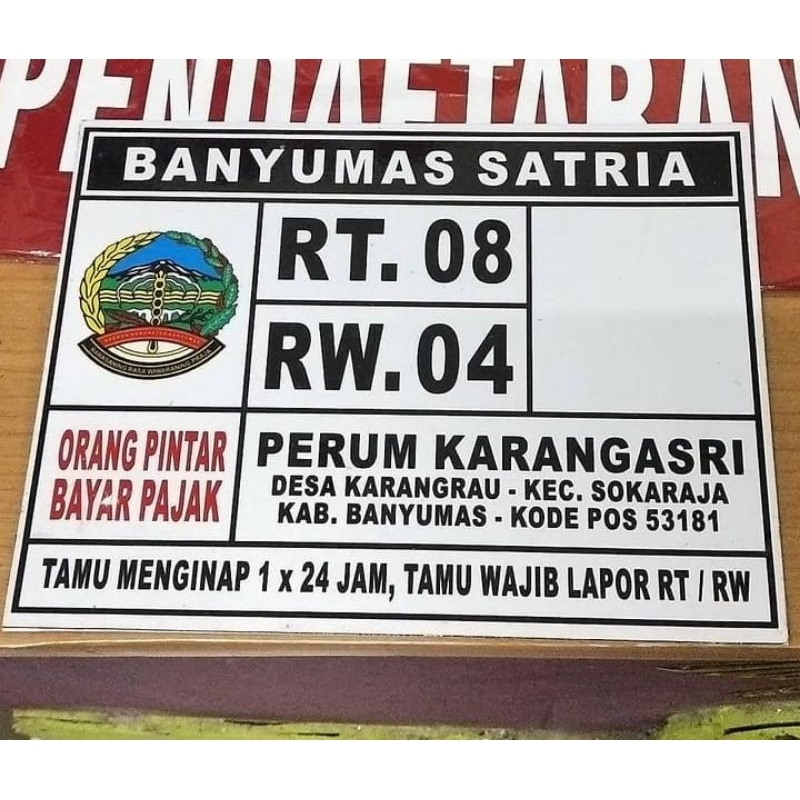 PAPAN NOMOR RUMAH RT RW UK. 20 cm x 15 cm BAHAN PLAT SENG dan PVC