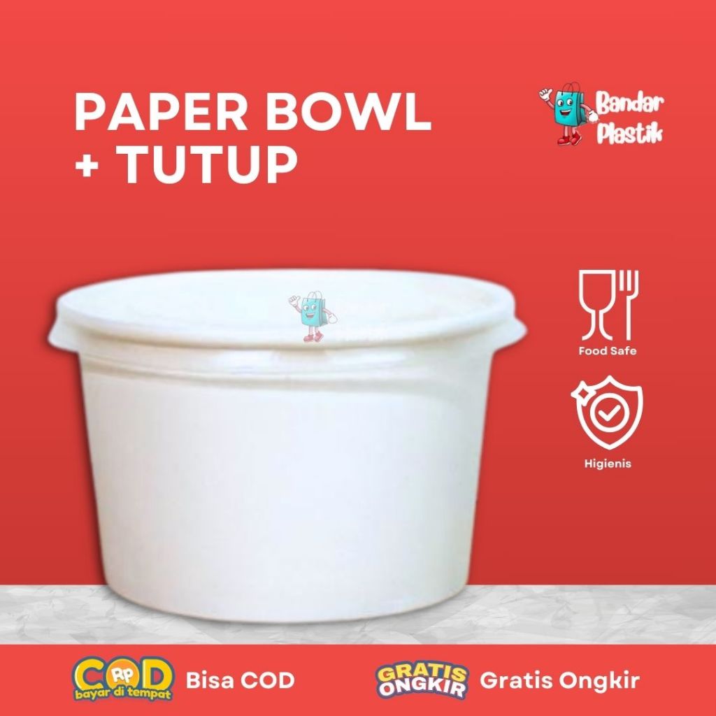 Paper Bowl 650ml 800ml/ Paper Bowl + Tutup / Paper Bowl / Mangkok kertas / Mangkok Kertas Polos / Ma