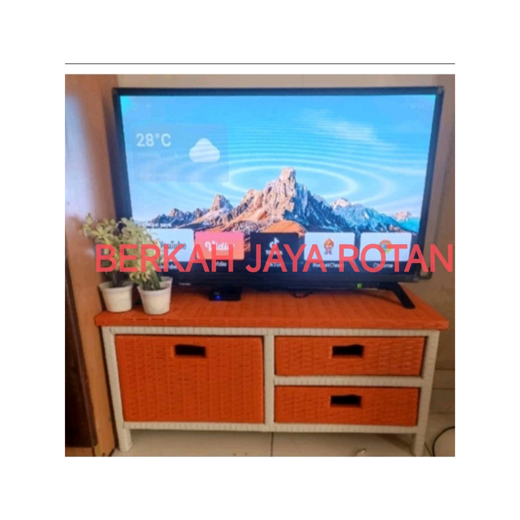 Meja Tv Rotan Sintetis Serbaguna Laci 3