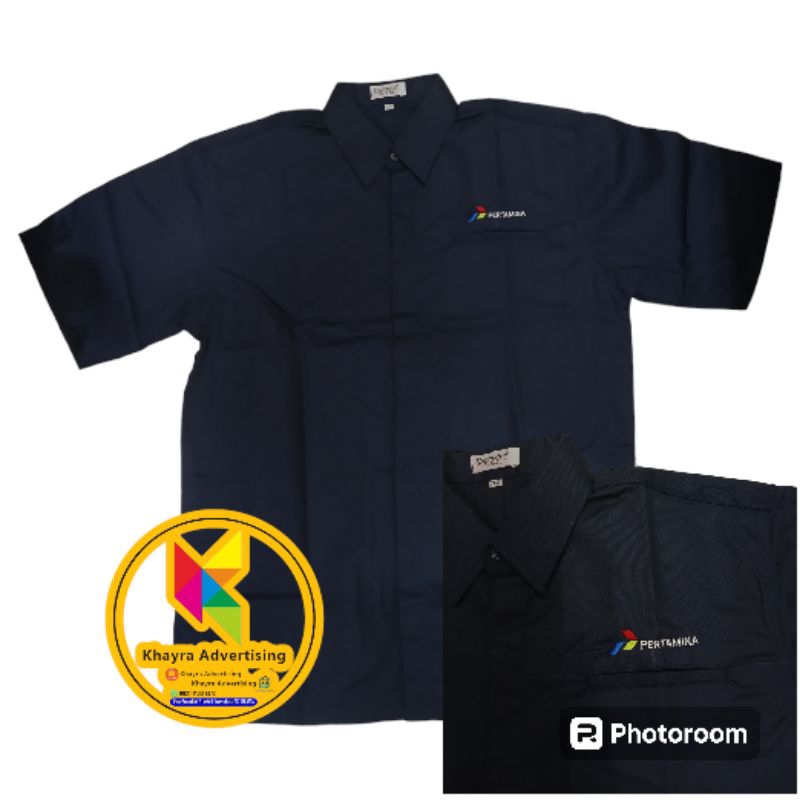 kemeja pertamina seragam pertamina baju pertamina navy lengan pendek