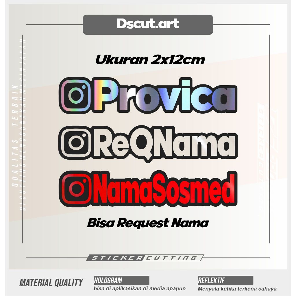 

BISA REQUEST! Sticker Nama Sosmed Hologram Cutting sticker