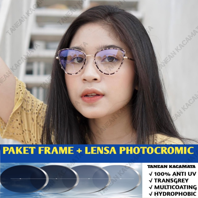 KACAMATA MINUS FRAME AMAYA LENSA ANTI RADIASI | KACAMATA PHOTOCROMIC | KACA MATA WANITA CAT EYE