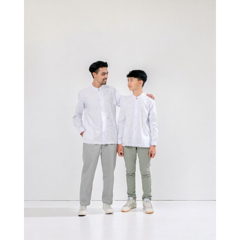 Koko Majid/baju koko couple ayah dan anak lengan panjang warna putih baju muslim pria taqwa bordir