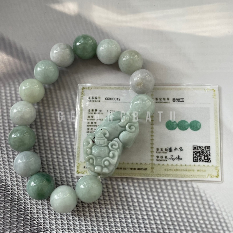 Gelang Batu Pixiu Hetian Jade / Gelang Giok Asli Sertifikat / Giok Hijau / Gelang Terapi