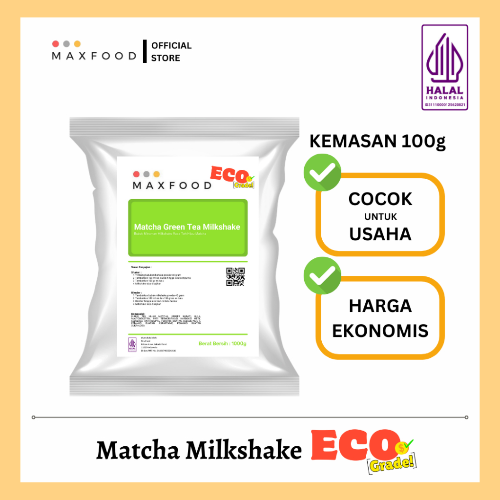 

MAXFOOD - [ECO] Matcha Milkshake Powder / Bubuk Minuman Rasa Matcha Ekonomis 100 GR