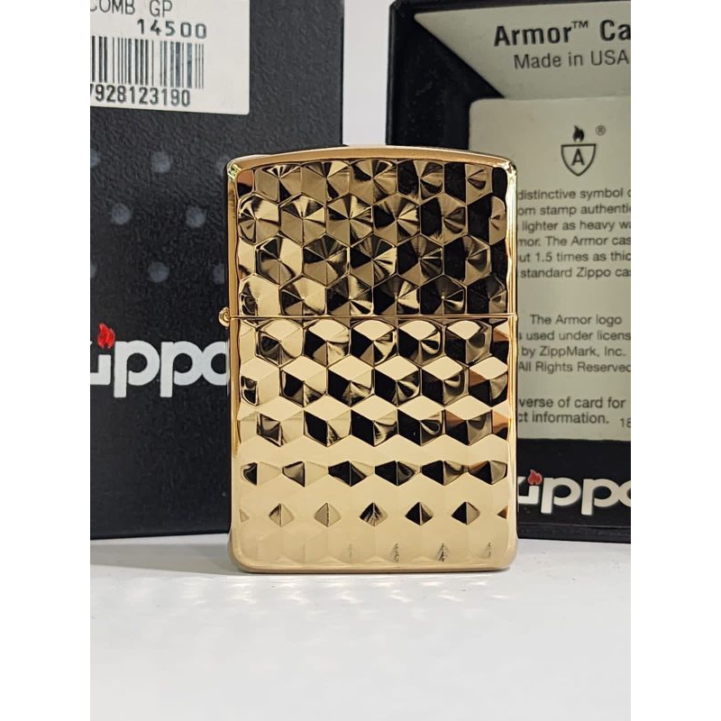 Original Zippo Armor Honeycomb Design Gold Plated 18k 2 sisi