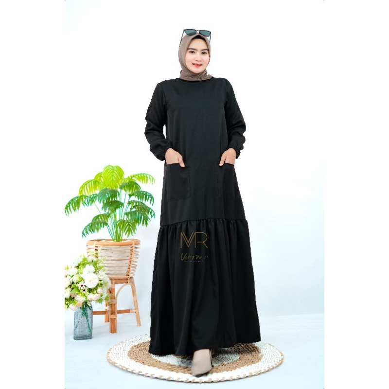 KAREEMA Long Dres Gamis Polos Wnita Muslimah Hitam Terbaru Premium