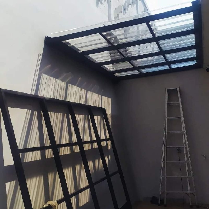 Kanopi Rangka Besi atap Alderon TE clear / transparan murah malang
