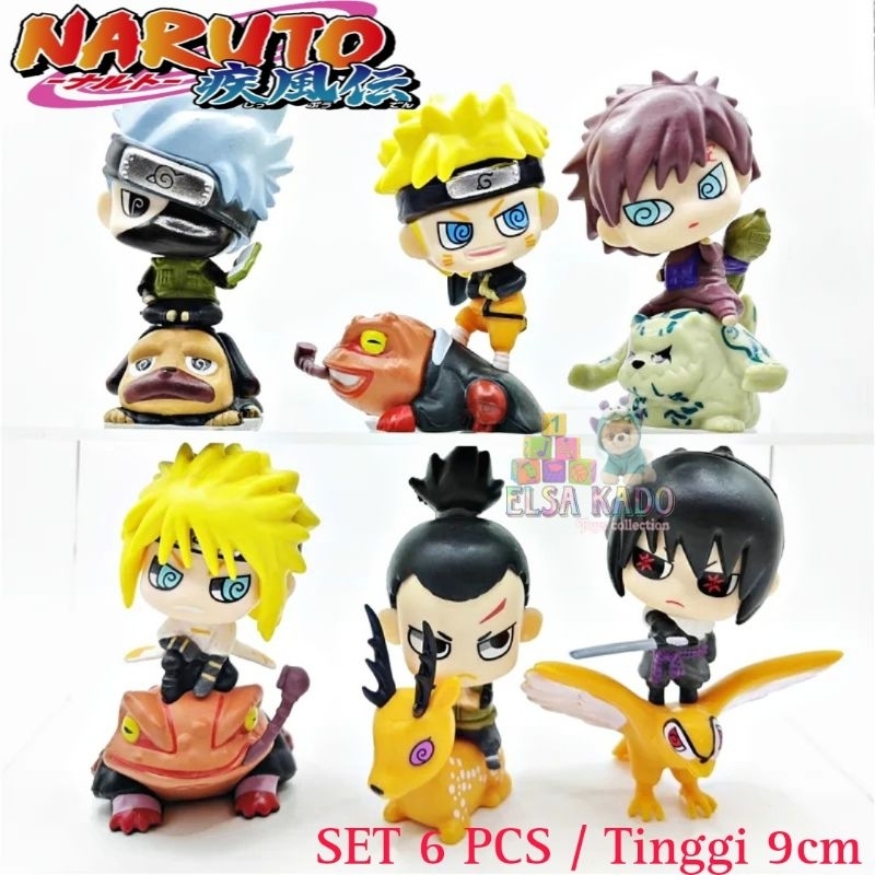 Action Figure Naruto Chibi Set 6 Pcs Kakashi Pakkun Gamabunta Gaara Shukaku Shikamaru Sasuke Garuda
