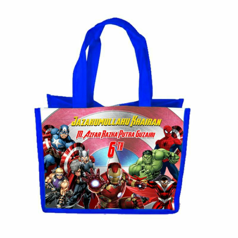 

tas souvenir ulang tahun/goodie bag custom bebas design/souvenir tas ulang tahun avengers/goodie bag avengers/tas ulang tahun karakter