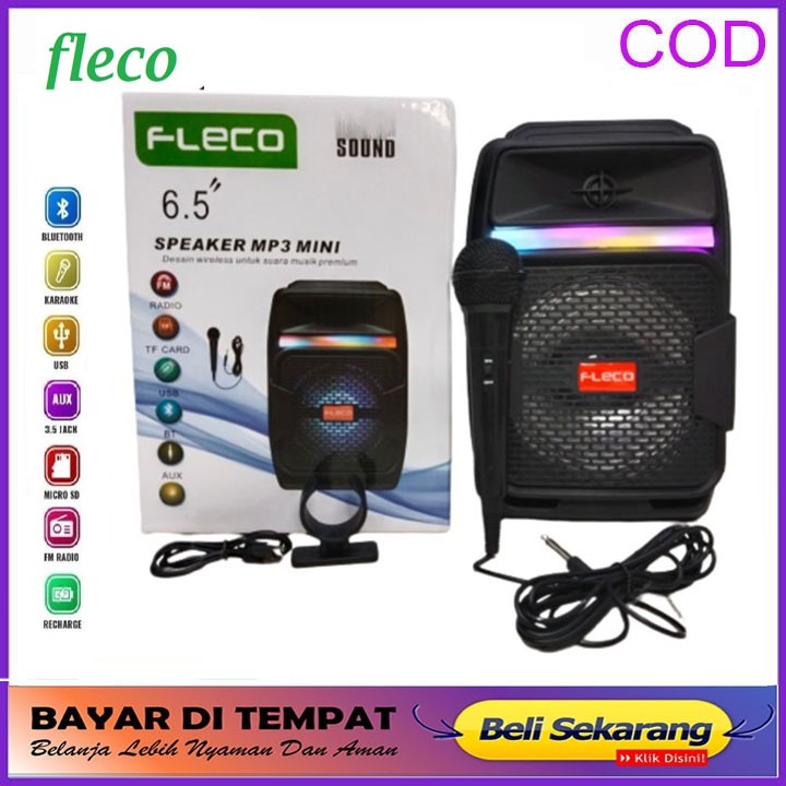 Fleco Speaker Bluetooth F-6111A Bonus Mic Karaoke NEW TERBARU MURAH