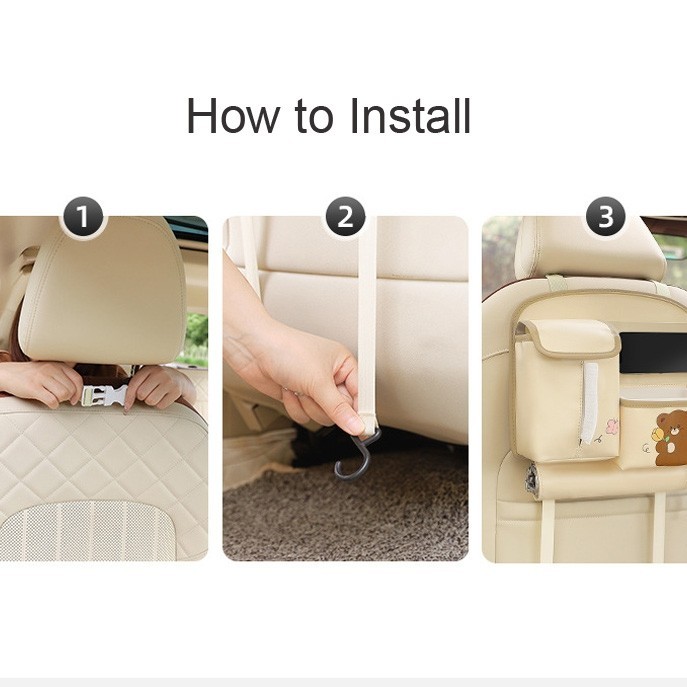 Car Seat Organizer 4in1 Multifungsi Tissue Tong Sampah Mobil Kulit 910