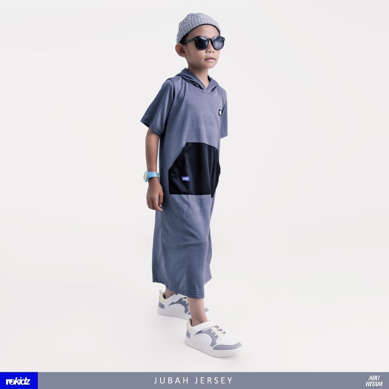 Jubah Anak Sporty Laki-Laki 4-13 Tahun / Baju Jubah Anak Laki / Jubah Hoodie Anak Bahan Dry Fit Wafe