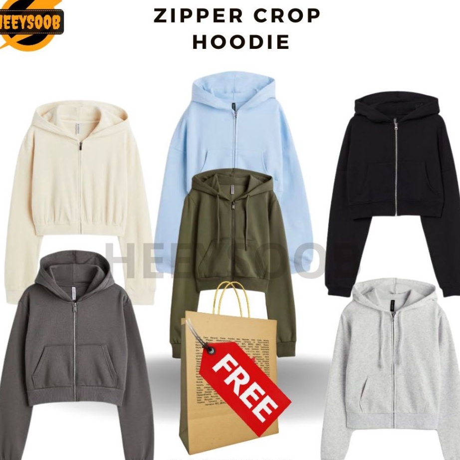 D2289 Zipper Crop HM Basic Blue Jaket zipper hoodie wanita