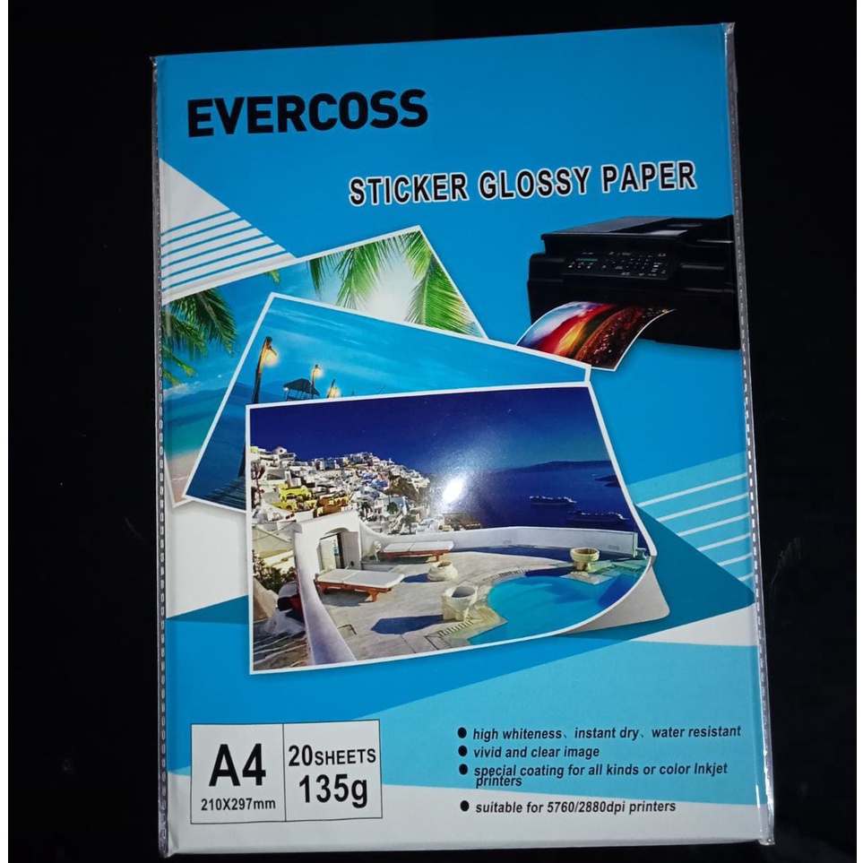 

EVERCOSS 135 STICKER GLOSSY PAPER A4 Kes Foto A4 Murah